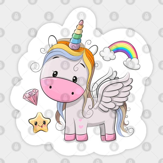 Cute baby Pegasus unicorn with a rainbow. Sticker by Reginast777